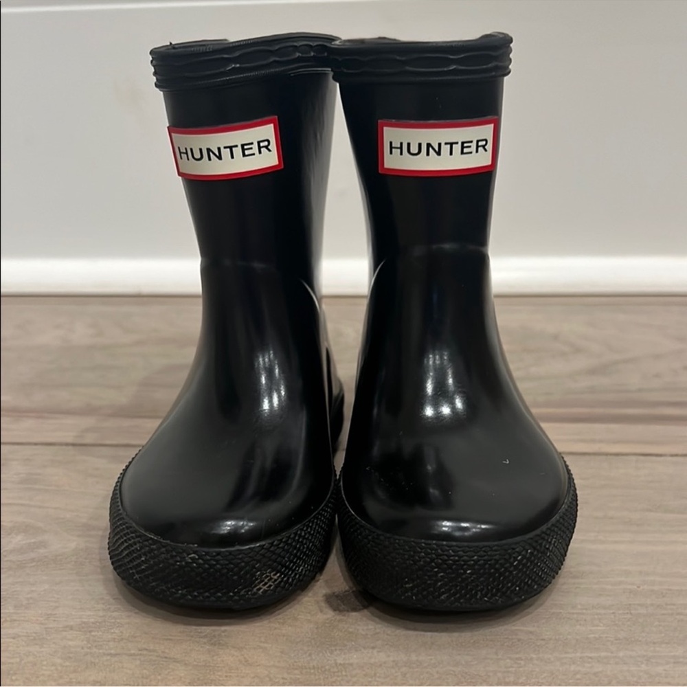 Hunter Black Kids Rain Boots with Red-Trim Logo